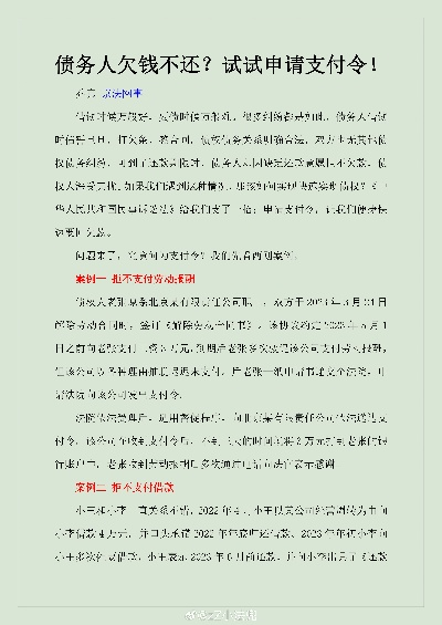 支付令申请全攻略，欠钱不还，如何快速拿回血汗钱？