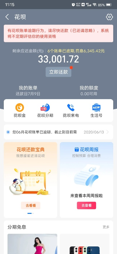 哪里能看花呗逾期多少？逾期了怎么办？